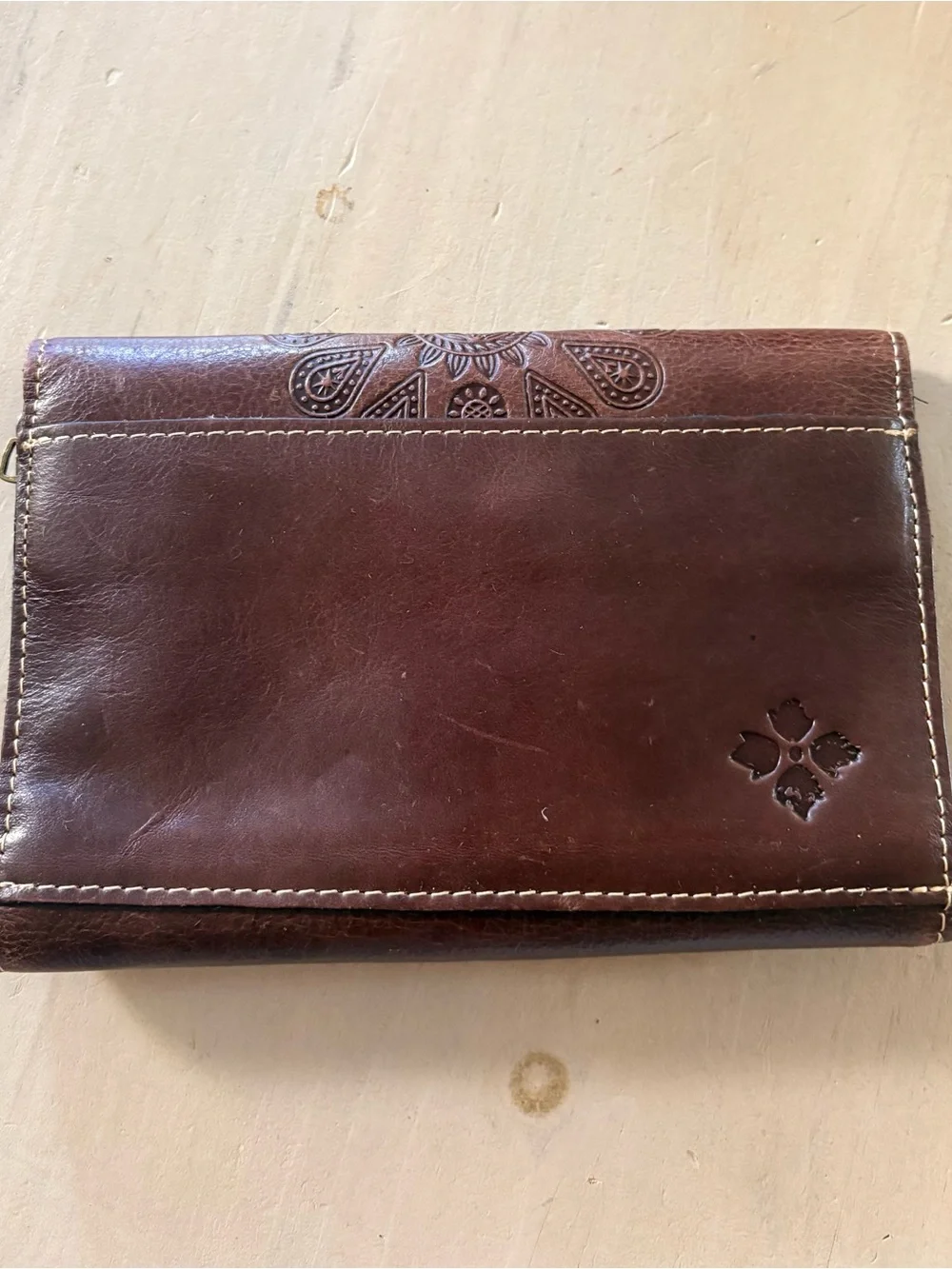Patricia Nash Colli Flap Trifold Wallet Florence Brown Tooled Leather Boho VTG